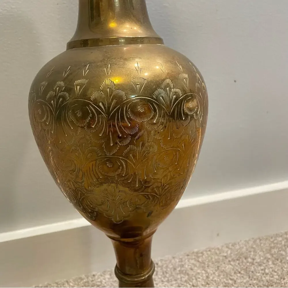 Vintage | Soild Brass Tall Etched Bohemian Boho Lamp MCM Stunning Working Light